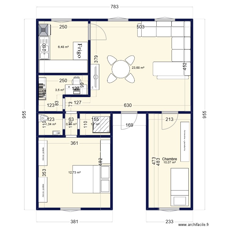 Appartement. Plan de 8 pièces et 60 m2