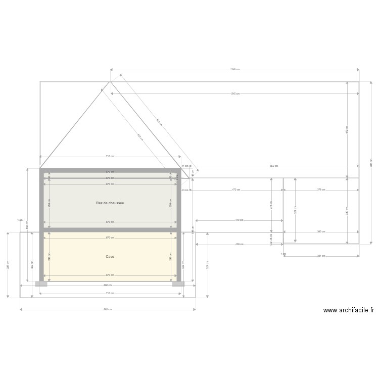 Coupe Face arrière avec cave complete. Plan de 0 pièce et 0 m2