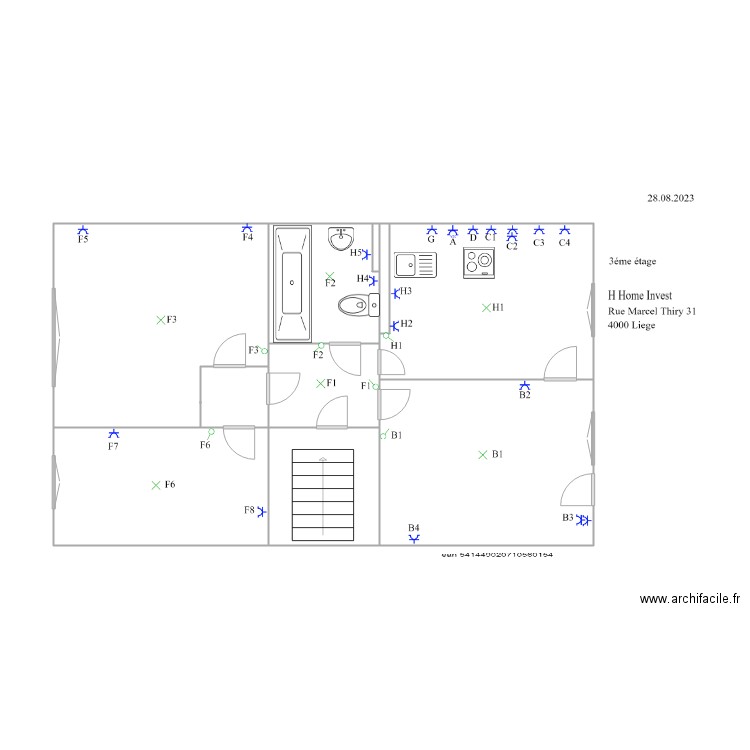 marsel3 eta. Plan de 9 pièces et 60 m2