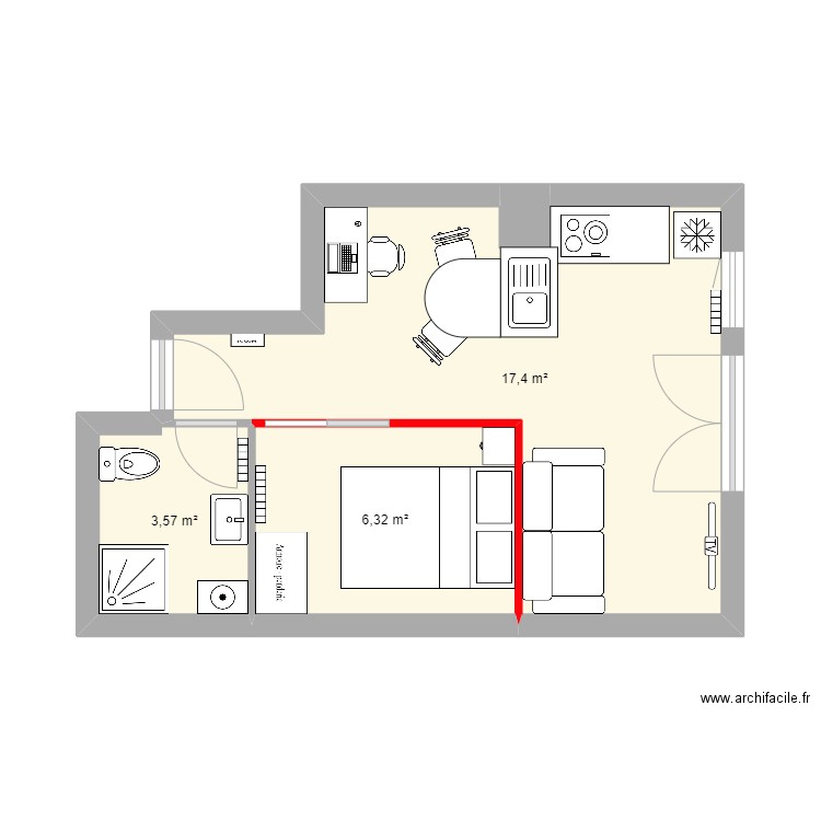 JEGU. Plan de 4 pièces et 28 m2