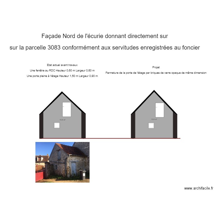 Façade appentis côté servitude. Plan de 0 pièce et 0 m2