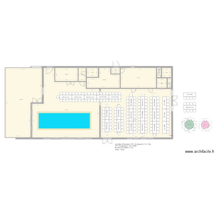 PLAN DE TABLE 167 p. Plan de 13 pièces et 435 m2