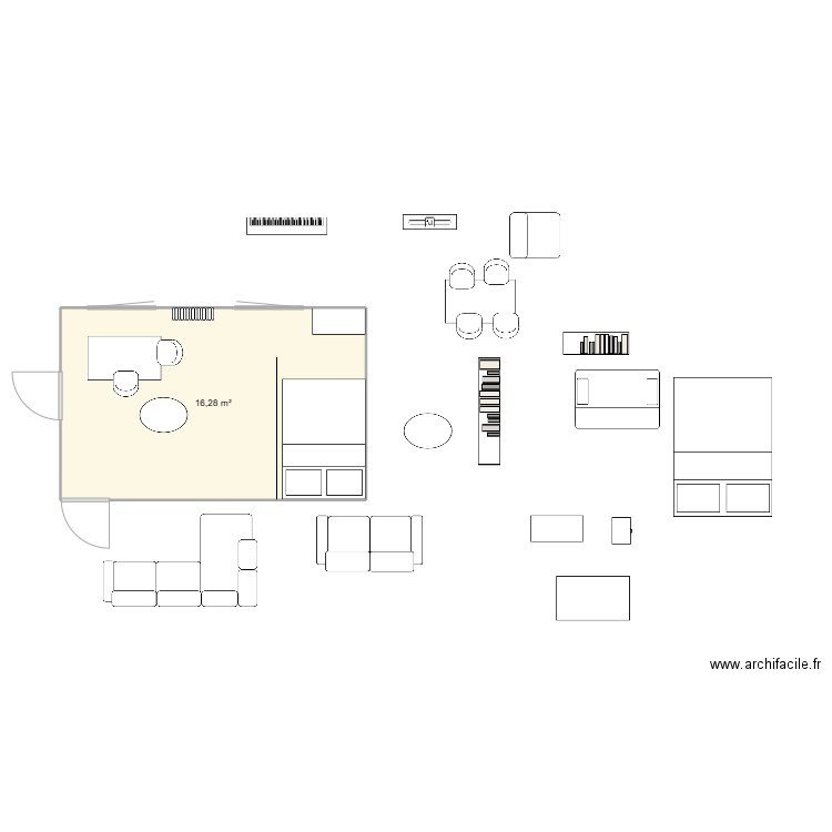 Studio. Plan de 1 pièce et 16 m2