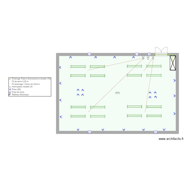 installation électrique salle TP. Plan de 1 pièce et 119 m2