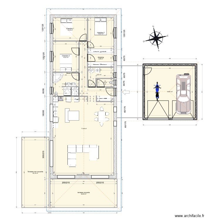 chantroux. Plan de 11 pièces et 208 m2