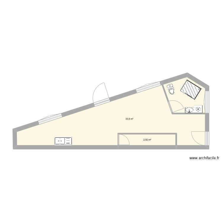 la tranche rdc. Plan de 2 pièces et 37 m2