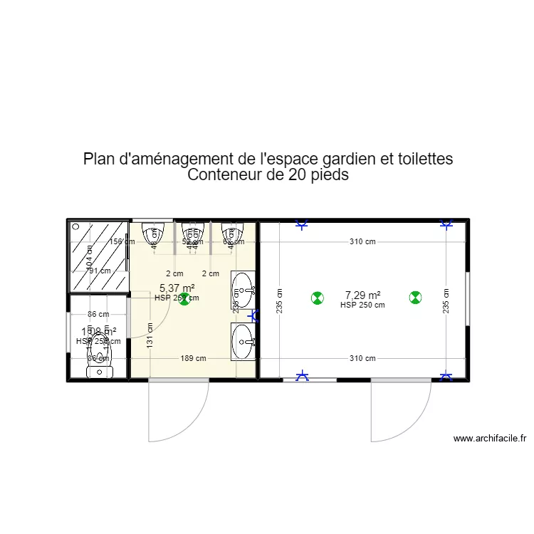 Plans conteneurs 20 pieds_ Espace gardien et toilettes. Plan de Plans conteneurs 20 pieds_ Espace gardien et toilettes. Plan de