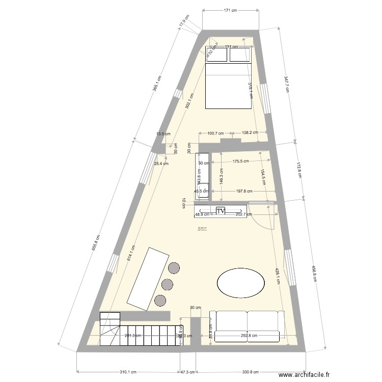 SEINE ETAGE 2 meublé. Plan de 0 pièce et 0 m2