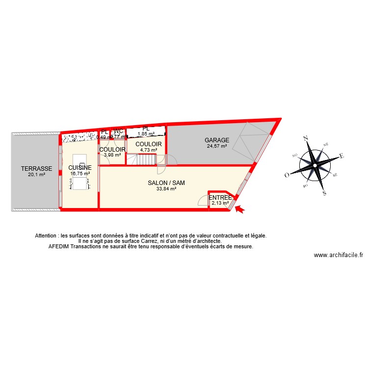 BI 10160 RDC. Plan de 11 pièces et 111 m2