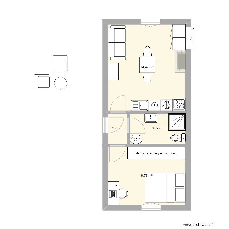 T1 st roch en T2. Plan de 4 pièces et 29 m2