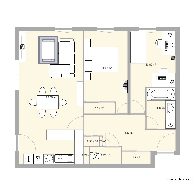 Appartement T3 type Bichon et Pierrot. Plan de 0 pièce et 0 m2