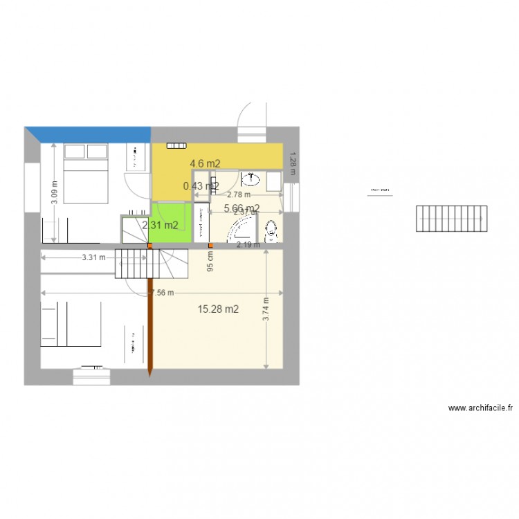 grange V30 1 er étage 16 janv escalier retourné. Plan de 0 pièce et 0 m2