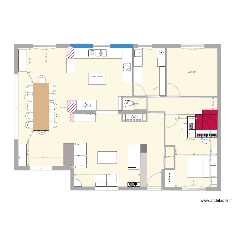 salle a manger table 3m. Plan de 0 pièce et 0 m2