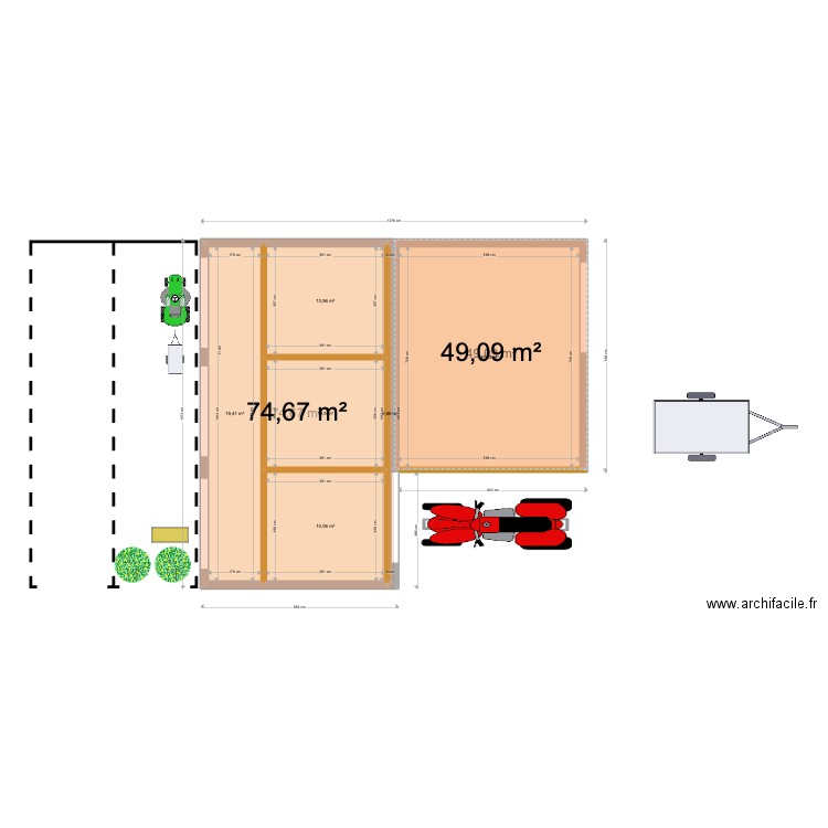 hangard garage avec boxes. Plan de 6 pièces et 106 m2