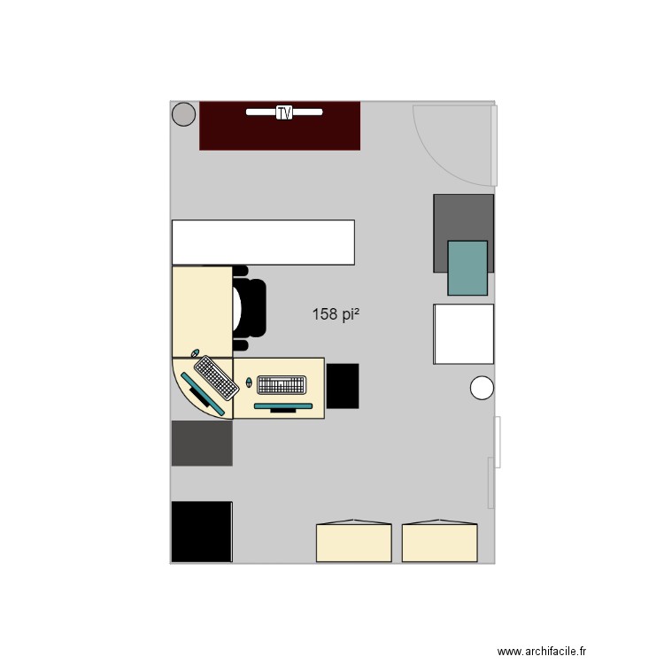 Bureau 1G. Plan de 1 pièce et 15 m2