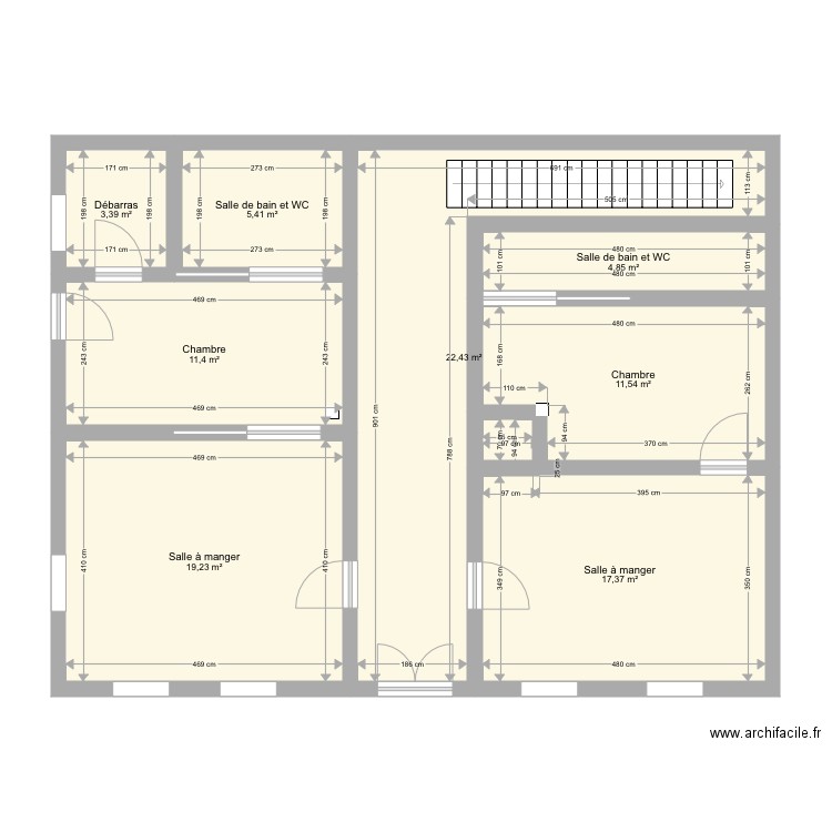 Surface rdc modifiée . Plan de 8 pièces et 96 m2