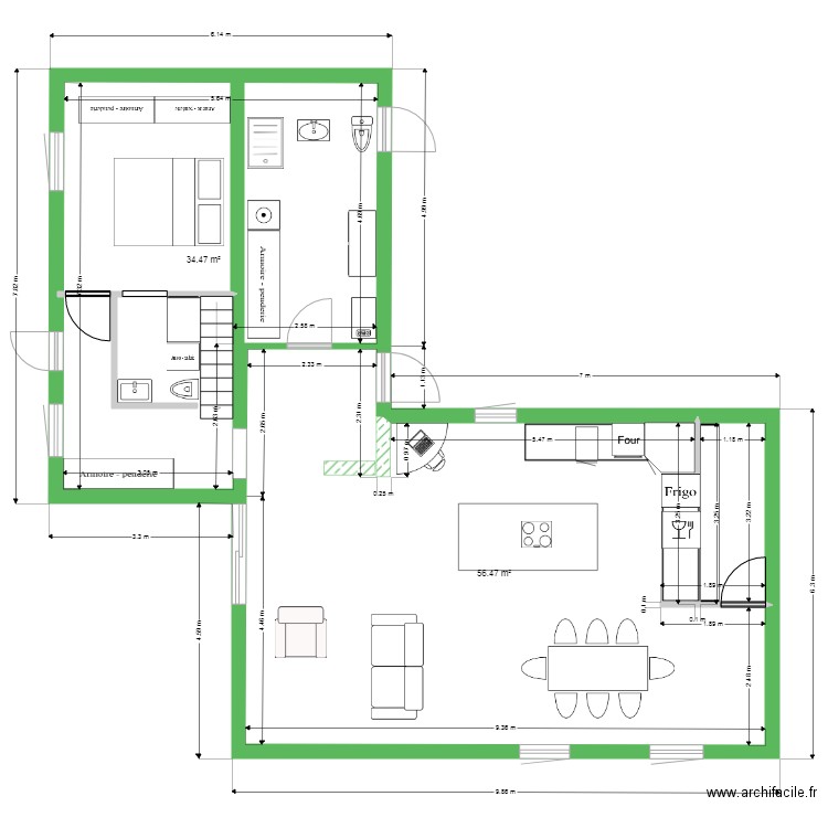 Inversion Ch Salle Salon avecarr cuisine. Plan de 0 pièce et 0 m2