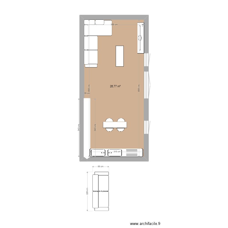 Sala/cucina 2. Plan de 1 pièce et 27 m2