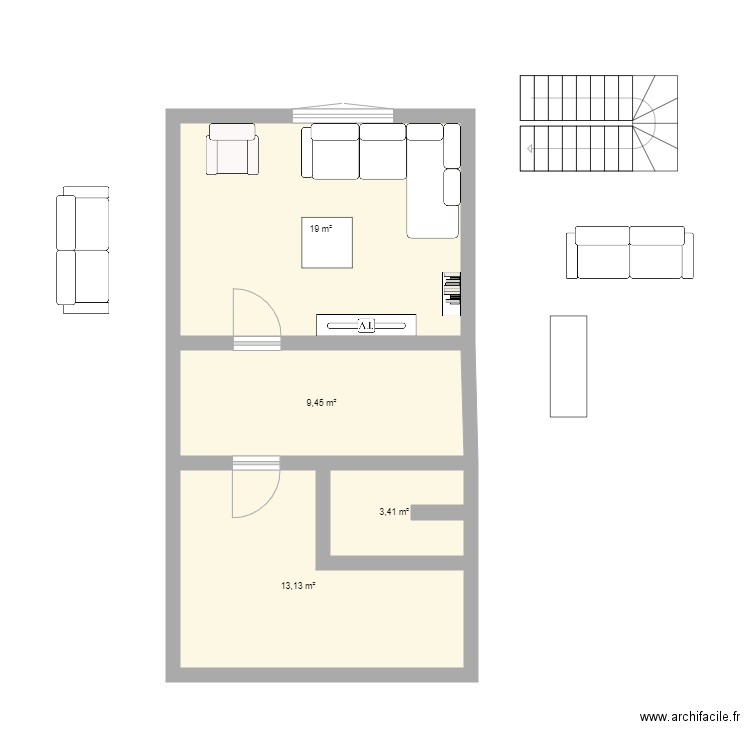 Maison. Plan de 4 pièces et 45 m2