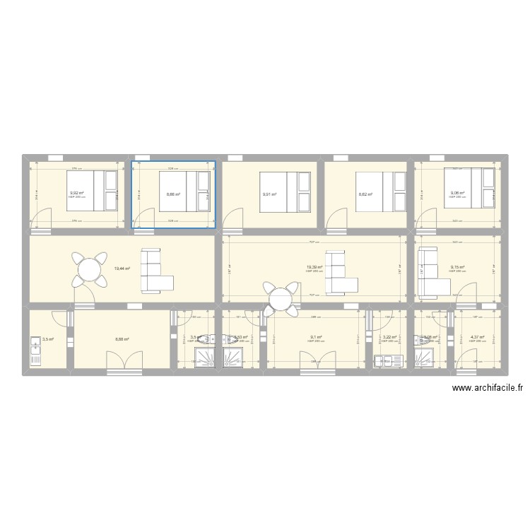 Residence  . Plan de 16 pièces et 133 m2
