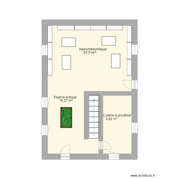 RDC Lesdins 18G individuel. Plan de 1 pièce et 20 m2