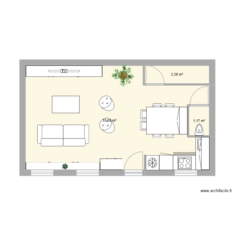 RDC_verdun. Plan de 3 pièces et 37 m2