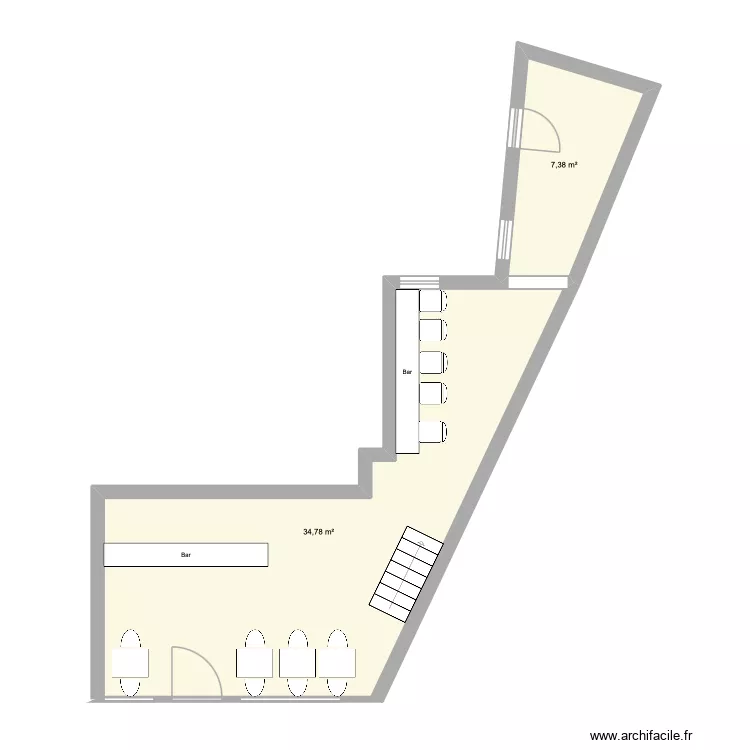 Caf&eacute; 68 L&eacute;on Frot. Plan de 2  et 42 m²