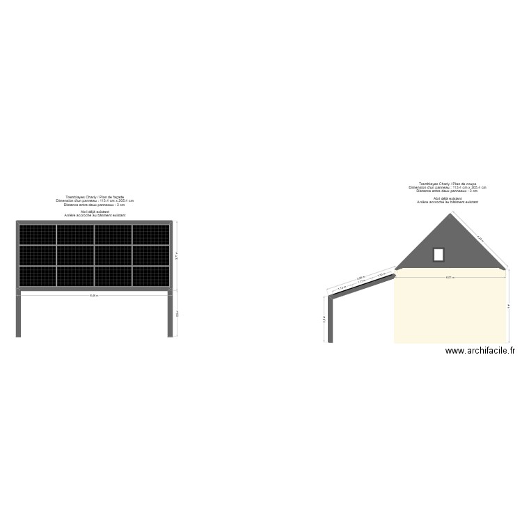 TREMBLAYES CHARLY PLAN DE FACADE ET COUPE. Plan de 3 pièces et 55 m2