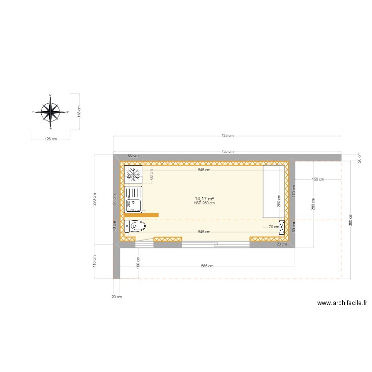 Pool House. Plan de 1 pièce et 14 m2