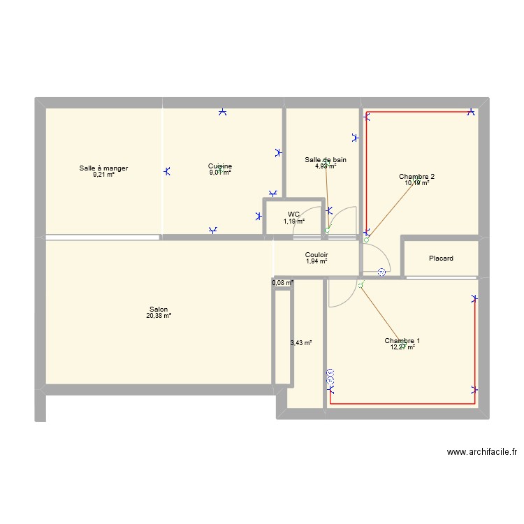 test. Plan de 11 pièces et 74 m2