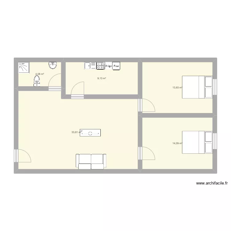 Appartement type Langdorf T3. Plan de 