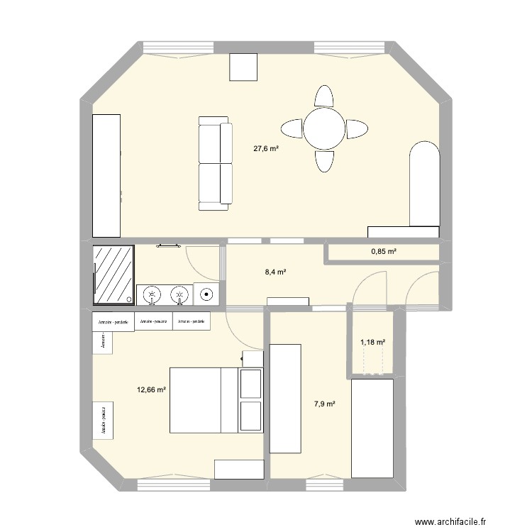 Appart Enghien. Plan de 6 pièces et 59 m2