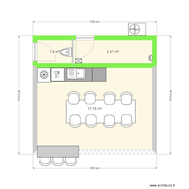 pool housse5. Plan de 3 pièces et 23 m2