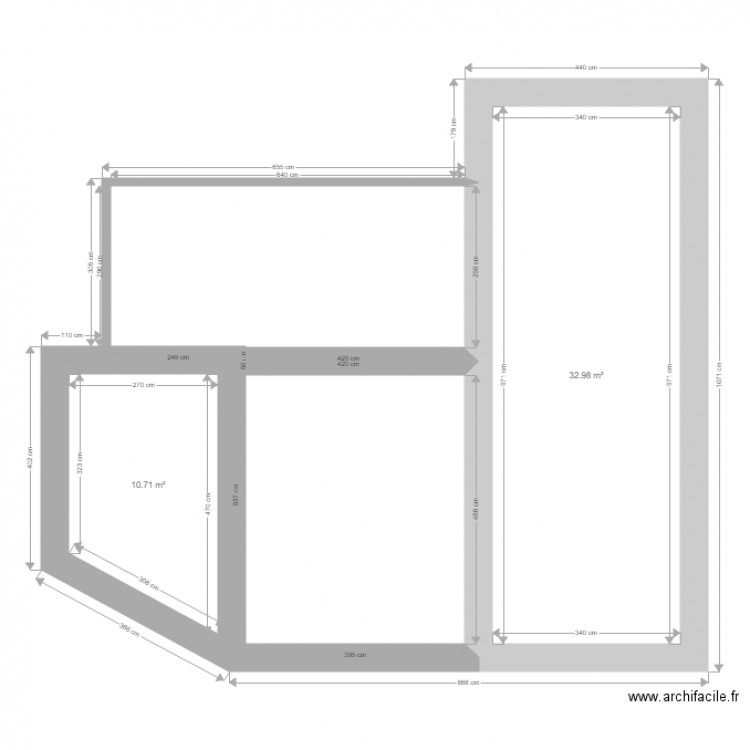 dépendance. Plan de 2 pièces et 44 m2