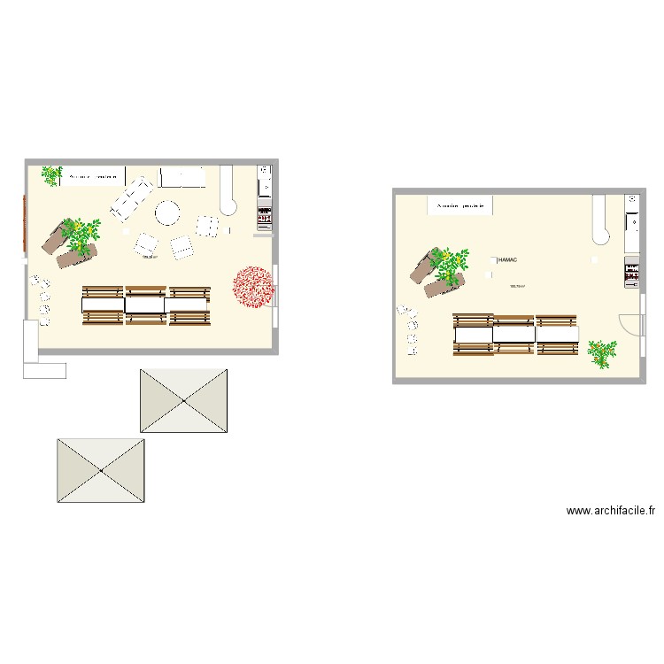 aménagement terrasse. Plan de 2 pièces et 202 m2