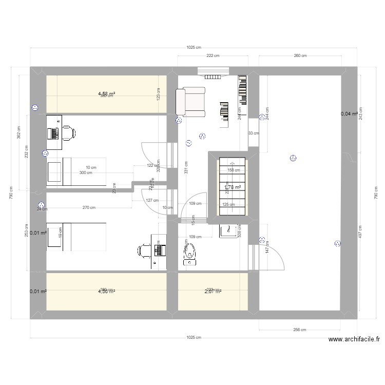 grenier filles. Plan de 8 pièces et 14 m2