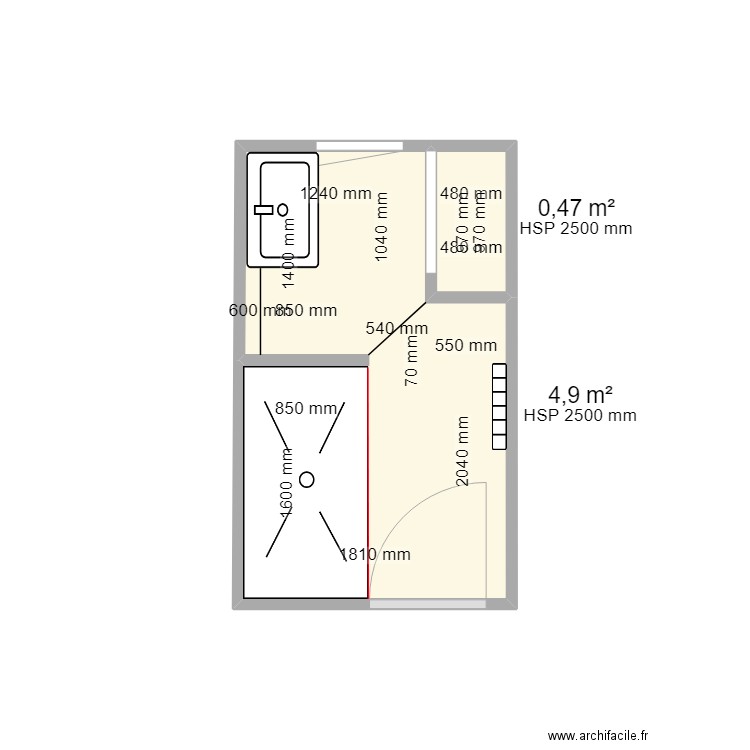 SDB 1. Plan de 2 pièces et 5 m2