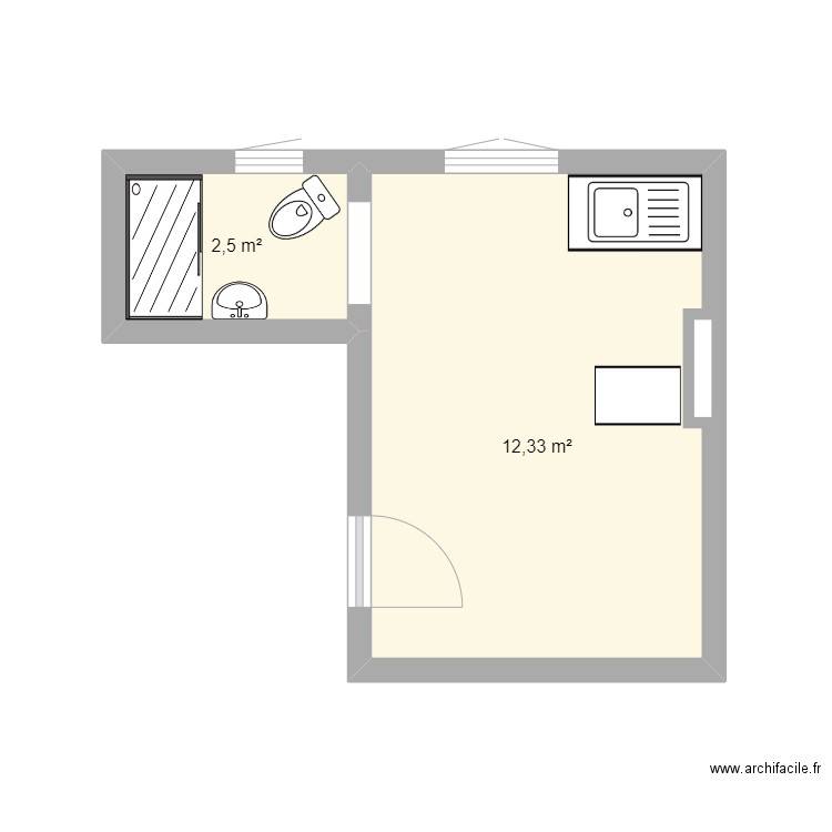 Studio Alfortville. Plan de 2 pièces et 15 m2