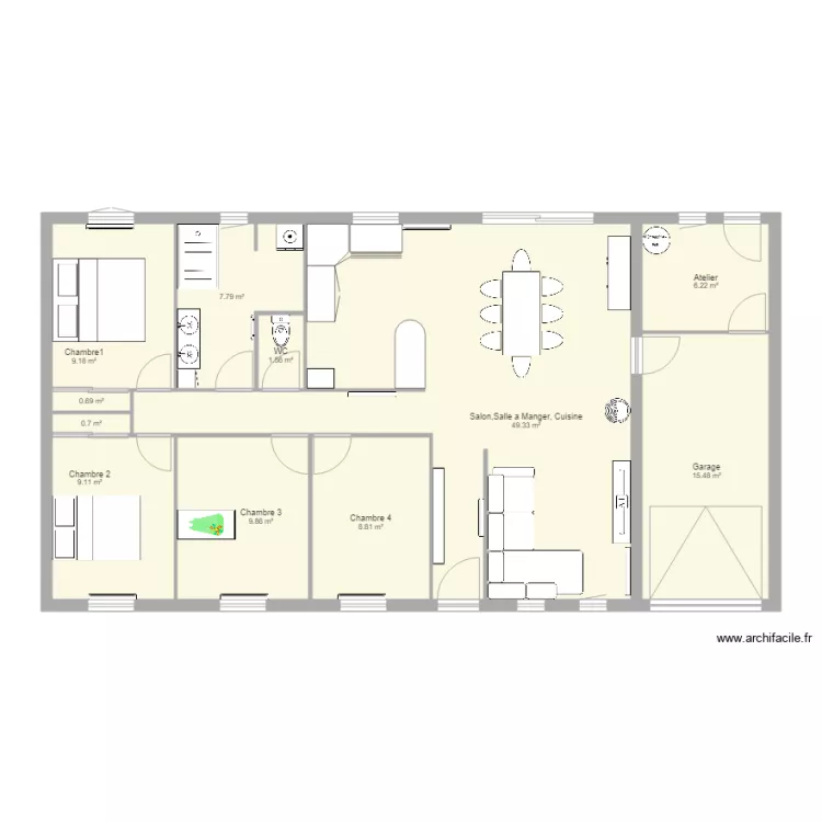 plein pied yann et eme. Plan de 