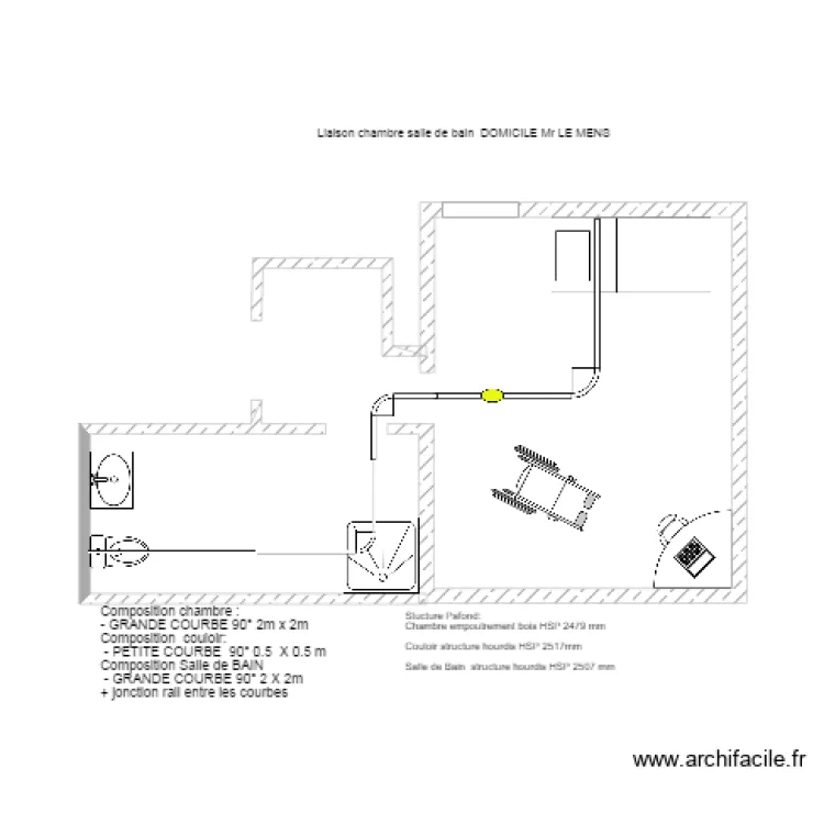 CHAMBRE COULOIR SALLE DE BAIN. Plan de 