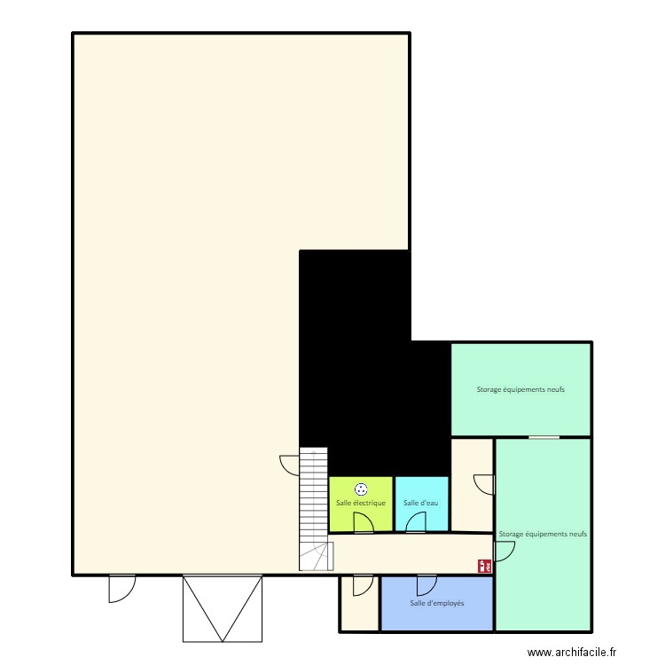 Profil du sous-sol et emplacement extincteur. Plan de 9 pièces et 217 m2