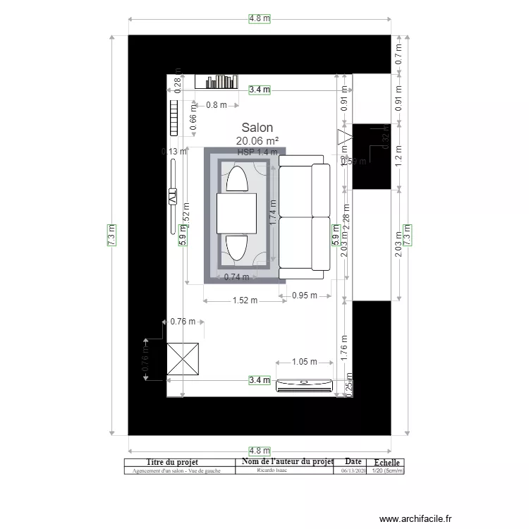 Agencement salon  Vue de gauche Proposition 1. Plan de 