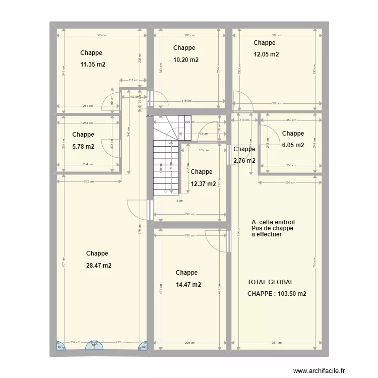 &eacute;tage avant chappe avec m2. Plan de 
