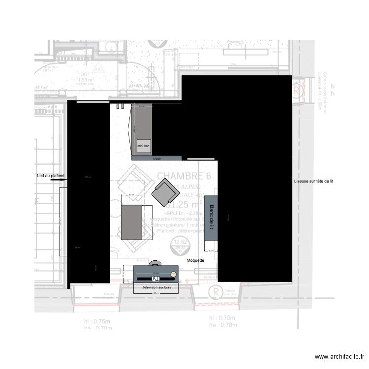 Chambre 6 Faux plafond. Plan de 0 pièce et 0 m2