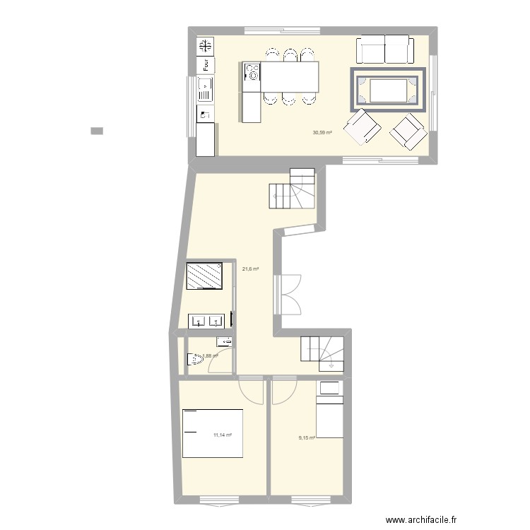 pornic. Plan de 5 pièces et 74 m2