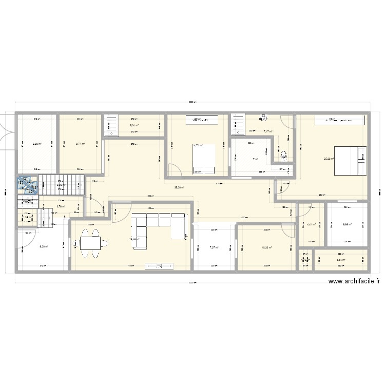 kounoun. Plan de 14 pièces et 198 m2