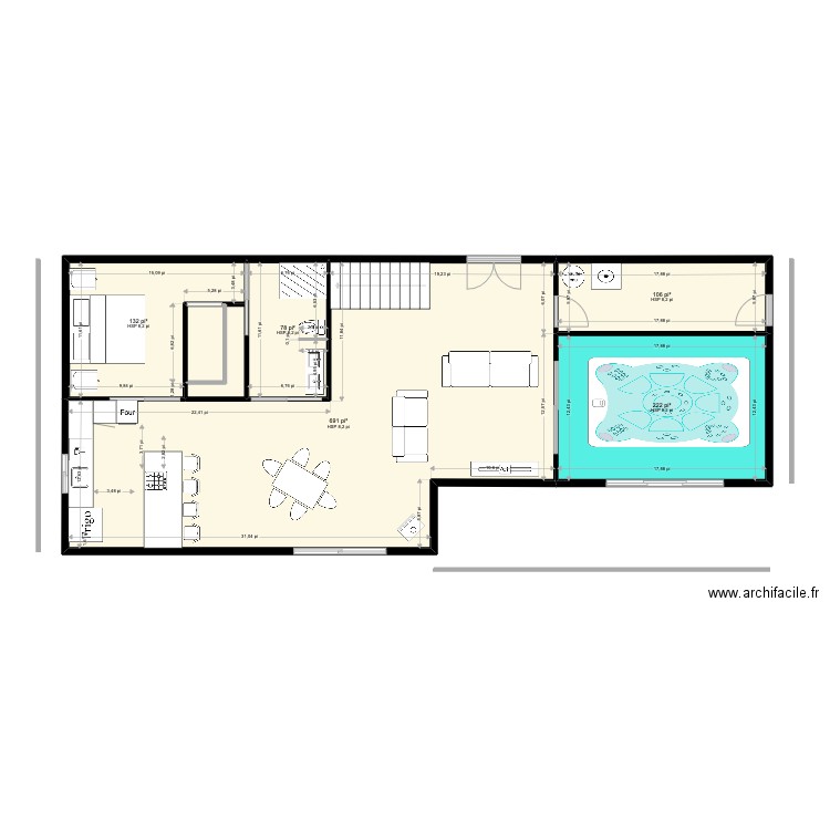 Chalet premier plancher A3. Plan de 6 pièces et 118 m2