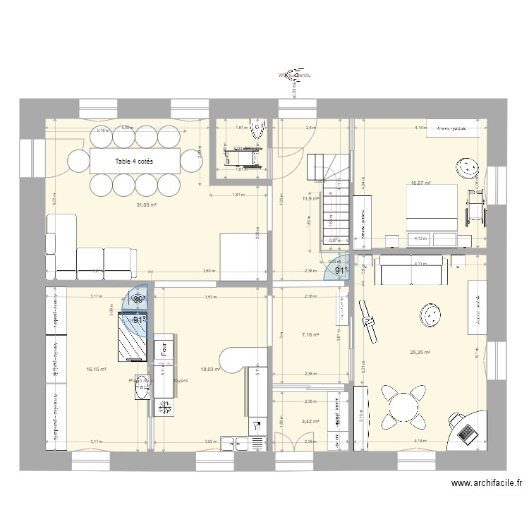 rdc3. Plan de 9 pièces et 134 m2