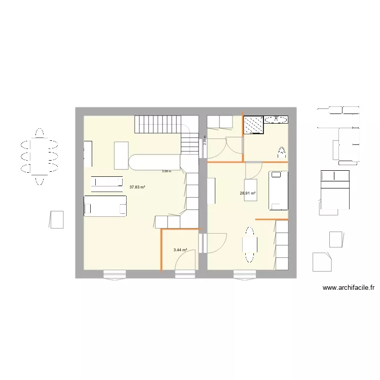 LOCATION DU BONHEUR INTERIEUR BAS ESCALIER 2. Plan de 