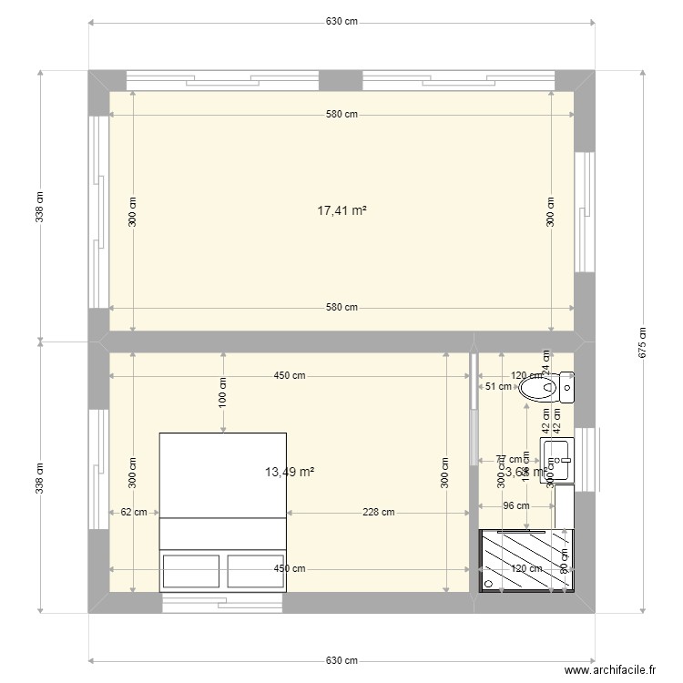 STUDIO 2. Plan de 3 pièces et 35 m2